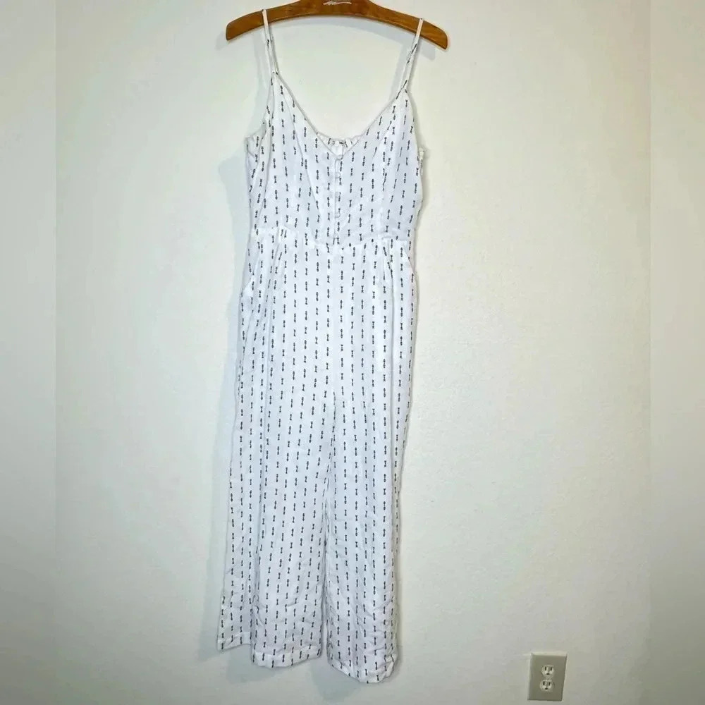 Lost + Wander Womens White Hollywood Cropped Printed Jumpsuit Size Medium